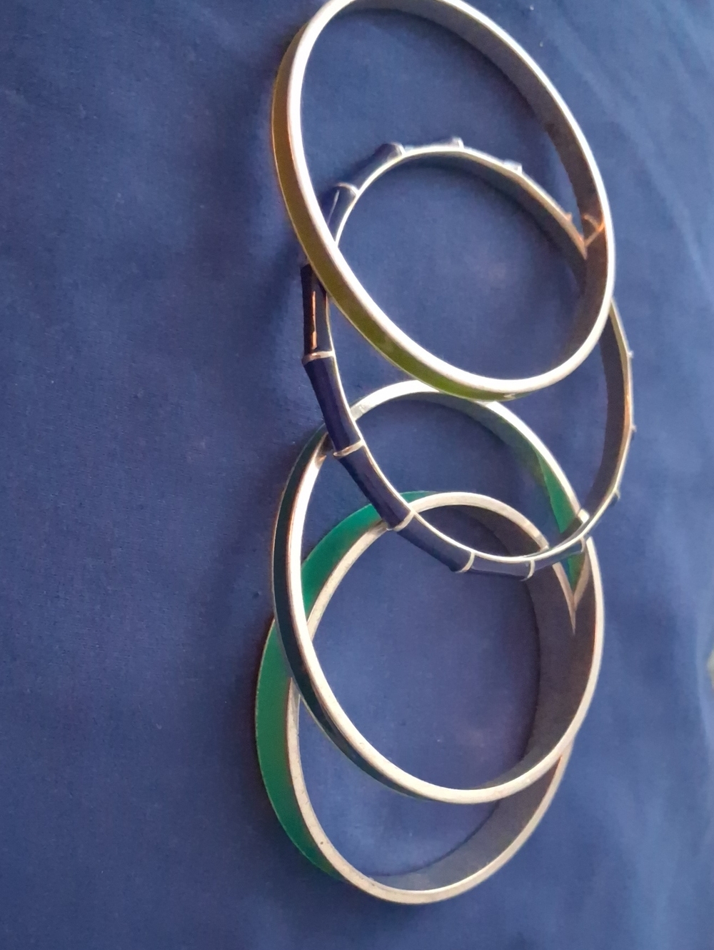 Fossil Green and Navy Enamel Bangle Set with Gold-Tone Edges
